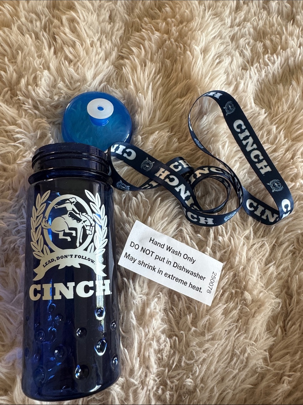 Cinch Navy Blue Logo Water Bottle with Branded Lanyard